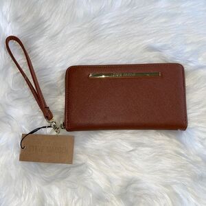 STEVE MADDEN Cognac & Gold Zip Around Wristlet Case Wallet. NWT